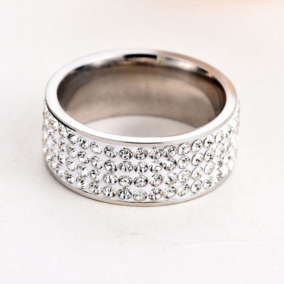 5 Row Micro Pave CZ SS Eternity Wedding Band - Picture 8 of 12